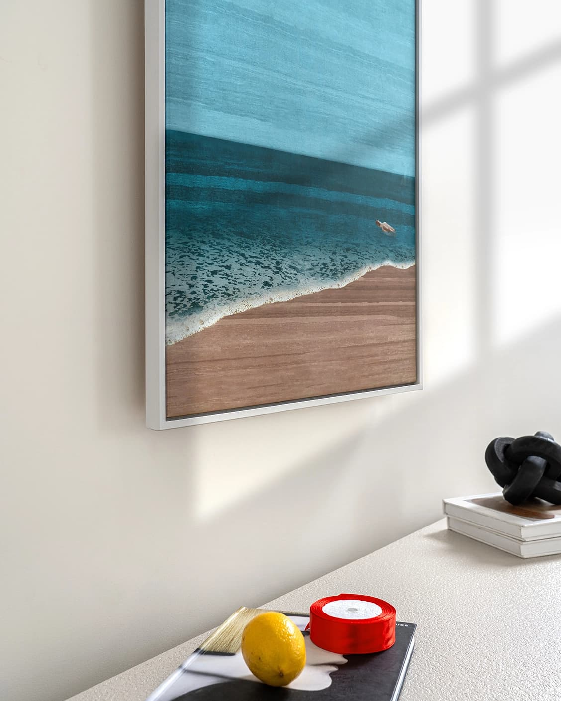 War Is Over canvas in blue, shown in a lifestyle left view as image 3
