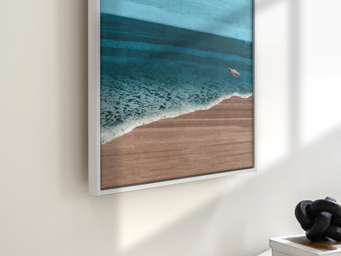 War Is Over canvas in blue, shown in a lifestyle left view as image 1