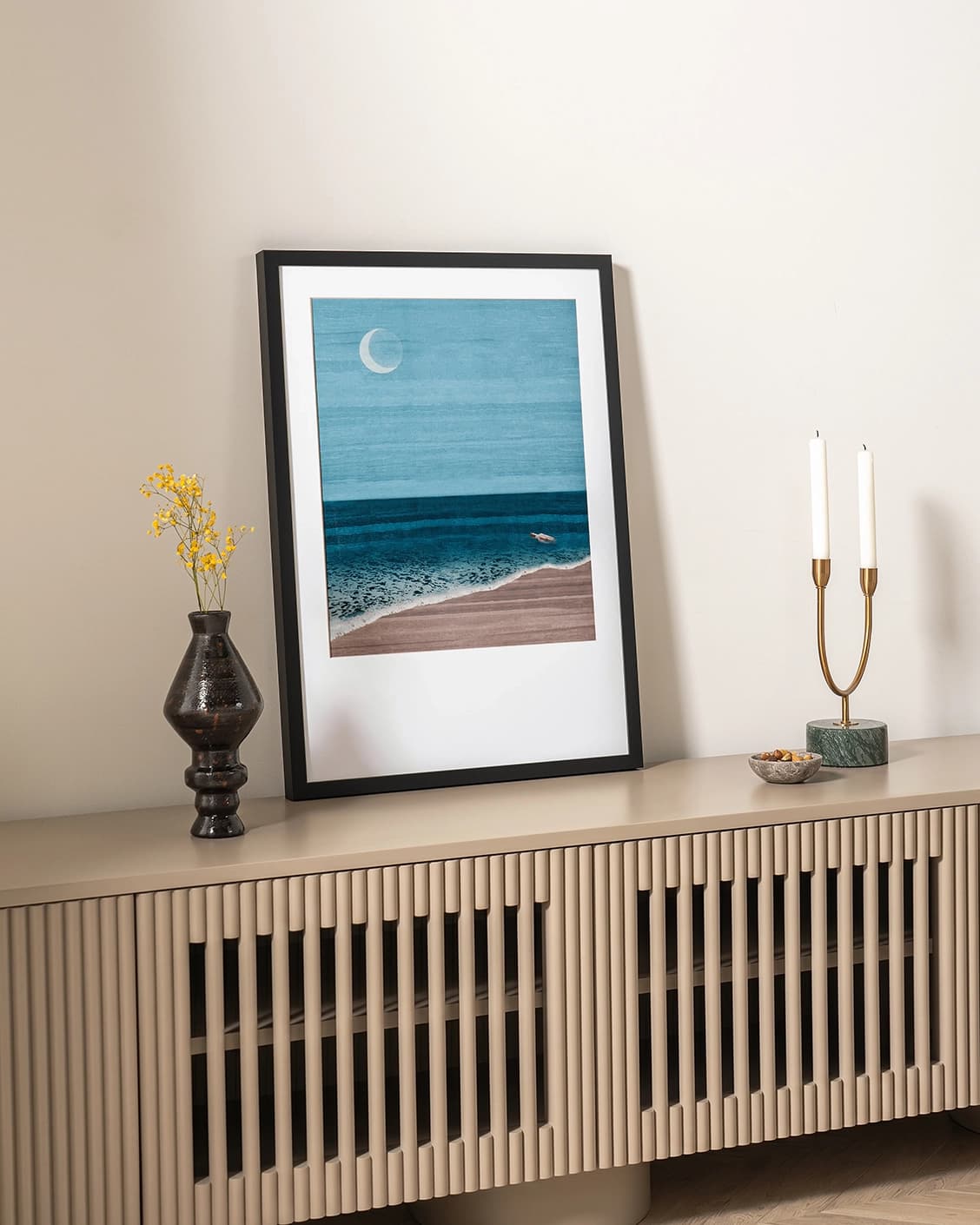 Wars Over fine art print in blue, shown in a lifestyle left view as image 3
