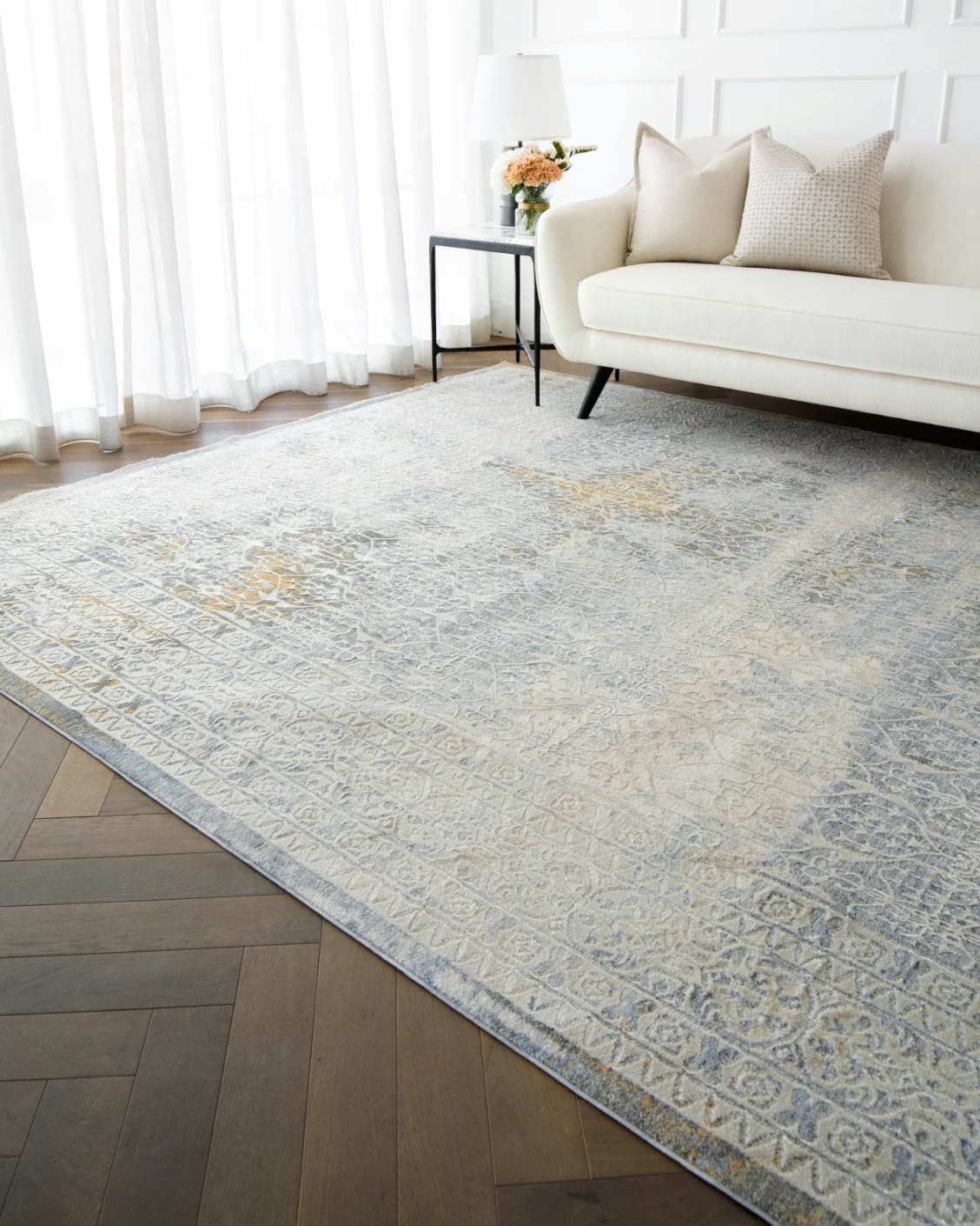 William Sandy carpet in beige, yellow and grey, shown in a lifestyle right view as image 6