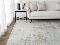 William Sandy carpet in sandy, beige, yellow and grey, shown in a lifestyle front view
