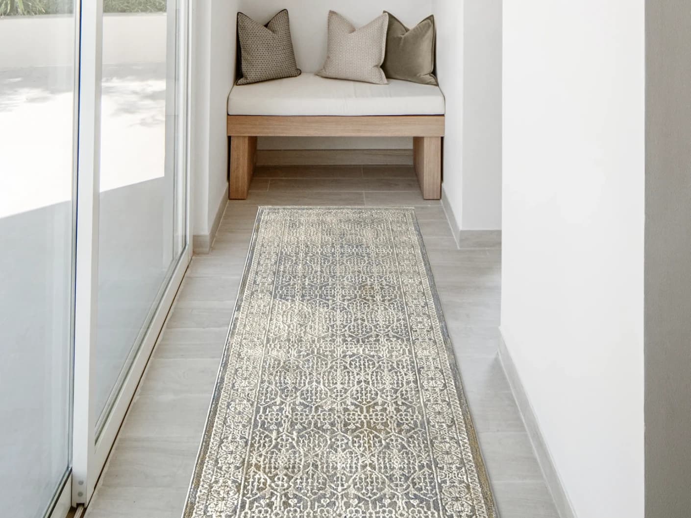 William Sandy Runners carpet in beige, yellow and grey, shown in a lifestyle front view