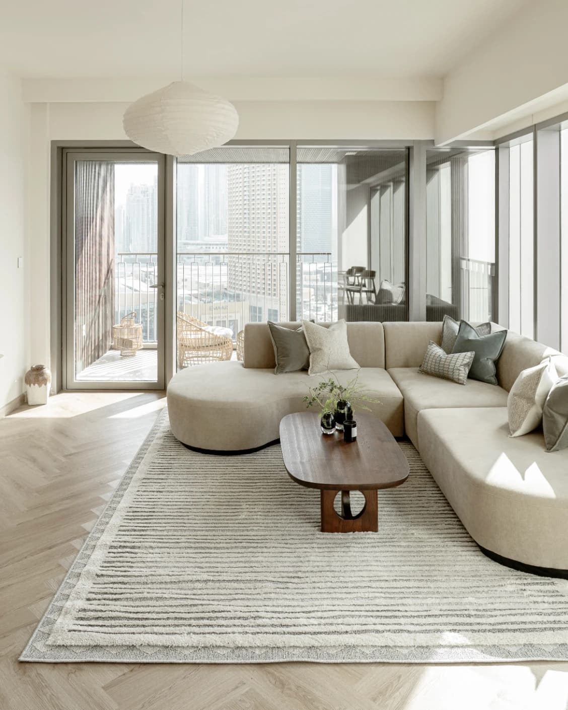 Zahra Alba carpet in ivory and grey, shown in a lifestyle front view as image 4