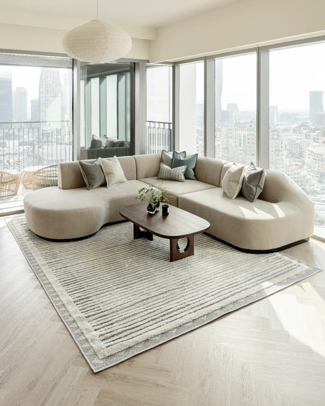 Zahra Alba carpet in ivory and grey, shown in a lifestyle right view as image 6