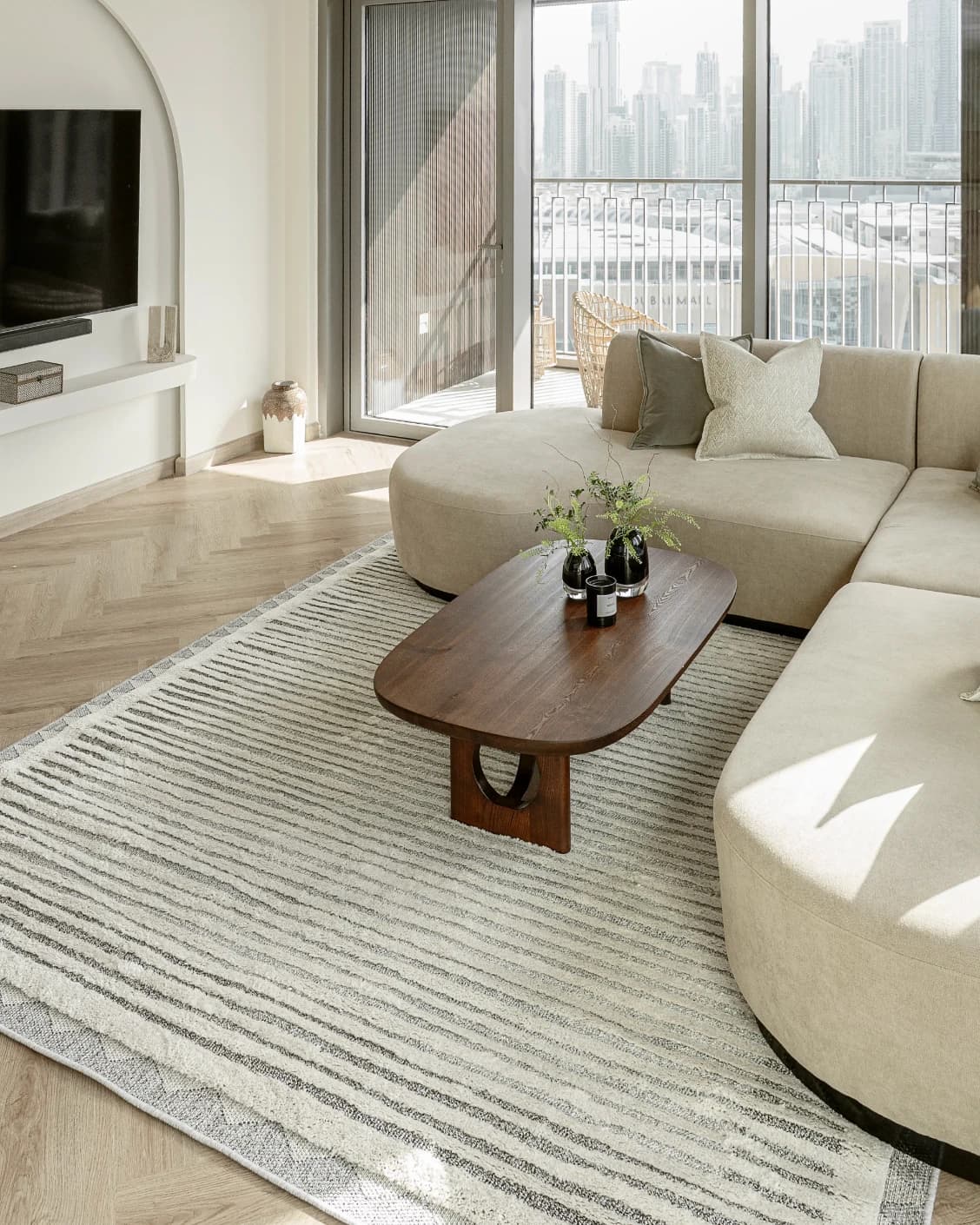 Zahra Alba carpet in ivory and grey, shown in a lifestyle right view as image 7