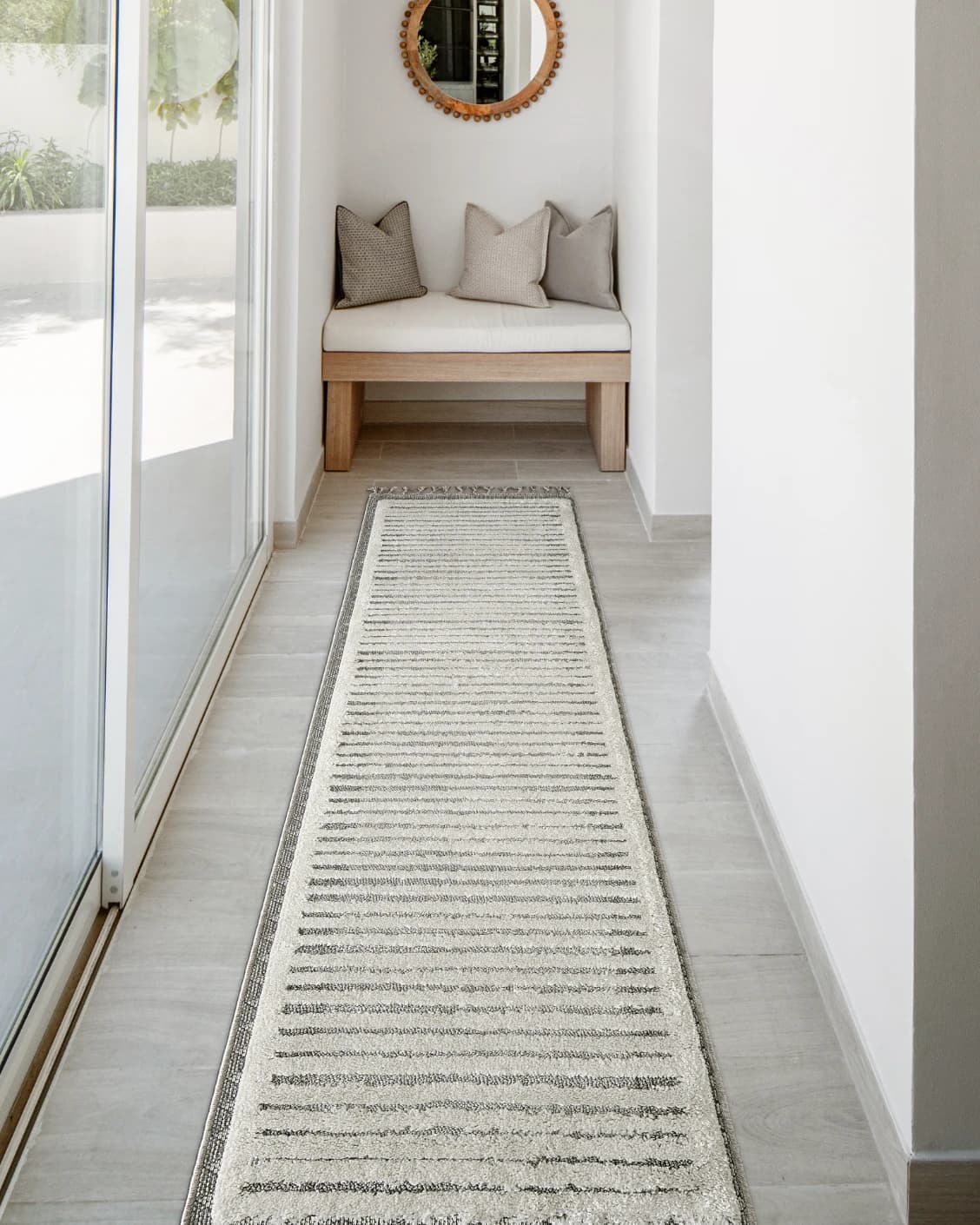 Zahra Alba Runners carpet in ivory and grey, shown in a lifestyle front view as image 2