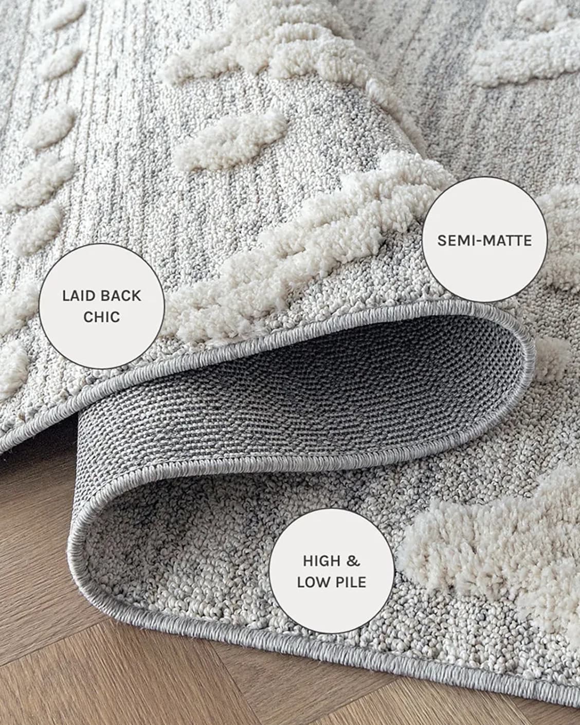 Zahra Snow carpets in grey and off white, shown in a close-up as image 15