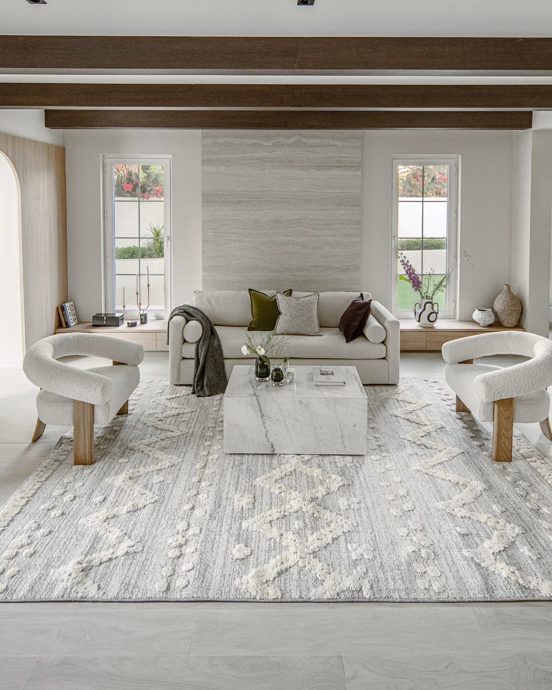 Zahra Snow carpet in grey and off white, shown in a lifestyle front view as image 4