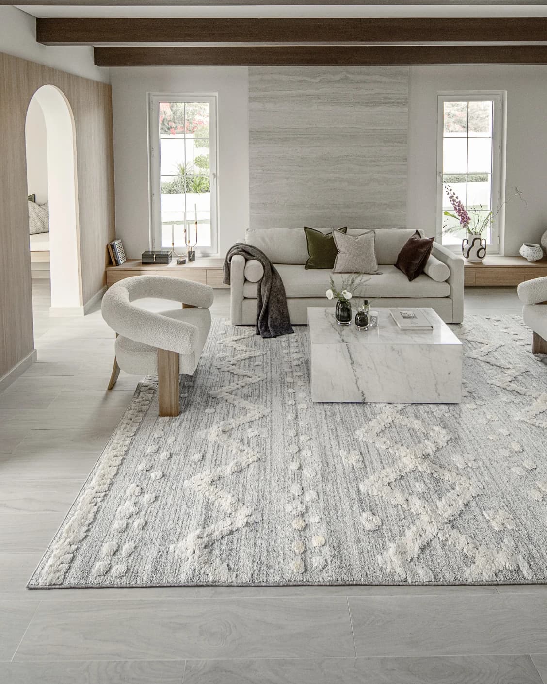 Zahra Snow carpet in grey and off white, shown in a lifestyle front view as image 5