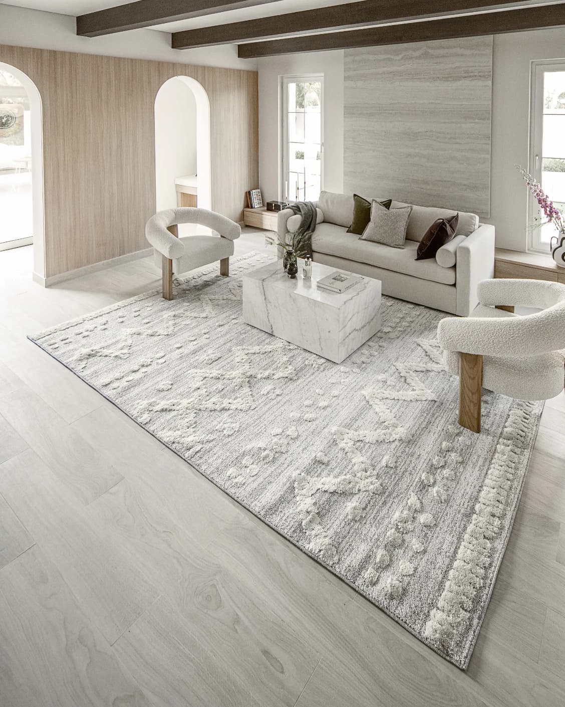 Zahra Snow carpet in grey and off white, shown in a lifestyle right view as image 7