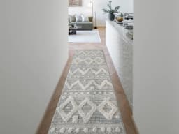 Zahra Snow Runners carpet in grey and off white, shown in a lifestyle front view