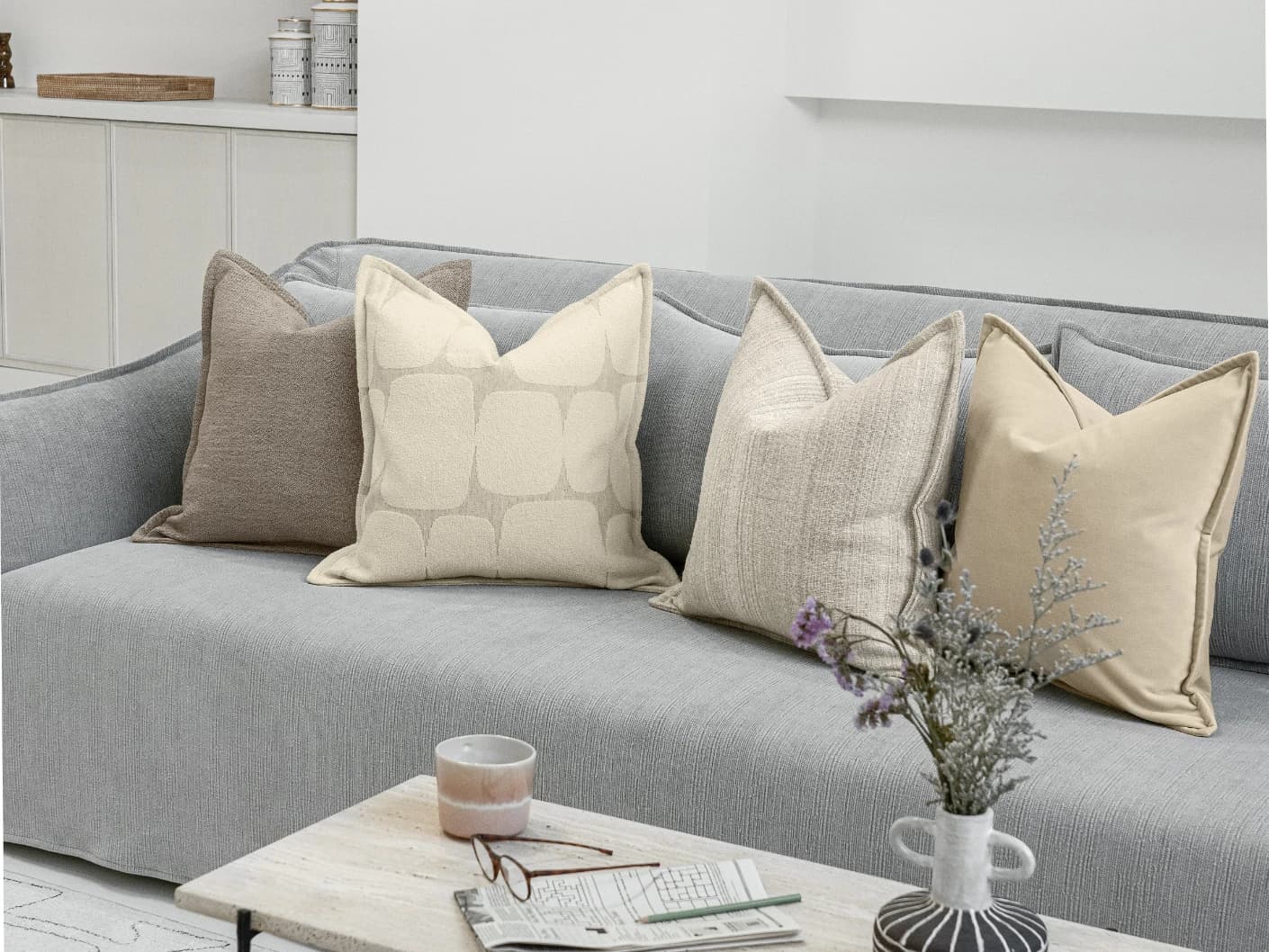 Zarrin Bundle bundle cushions, shown in a lifestyle front view