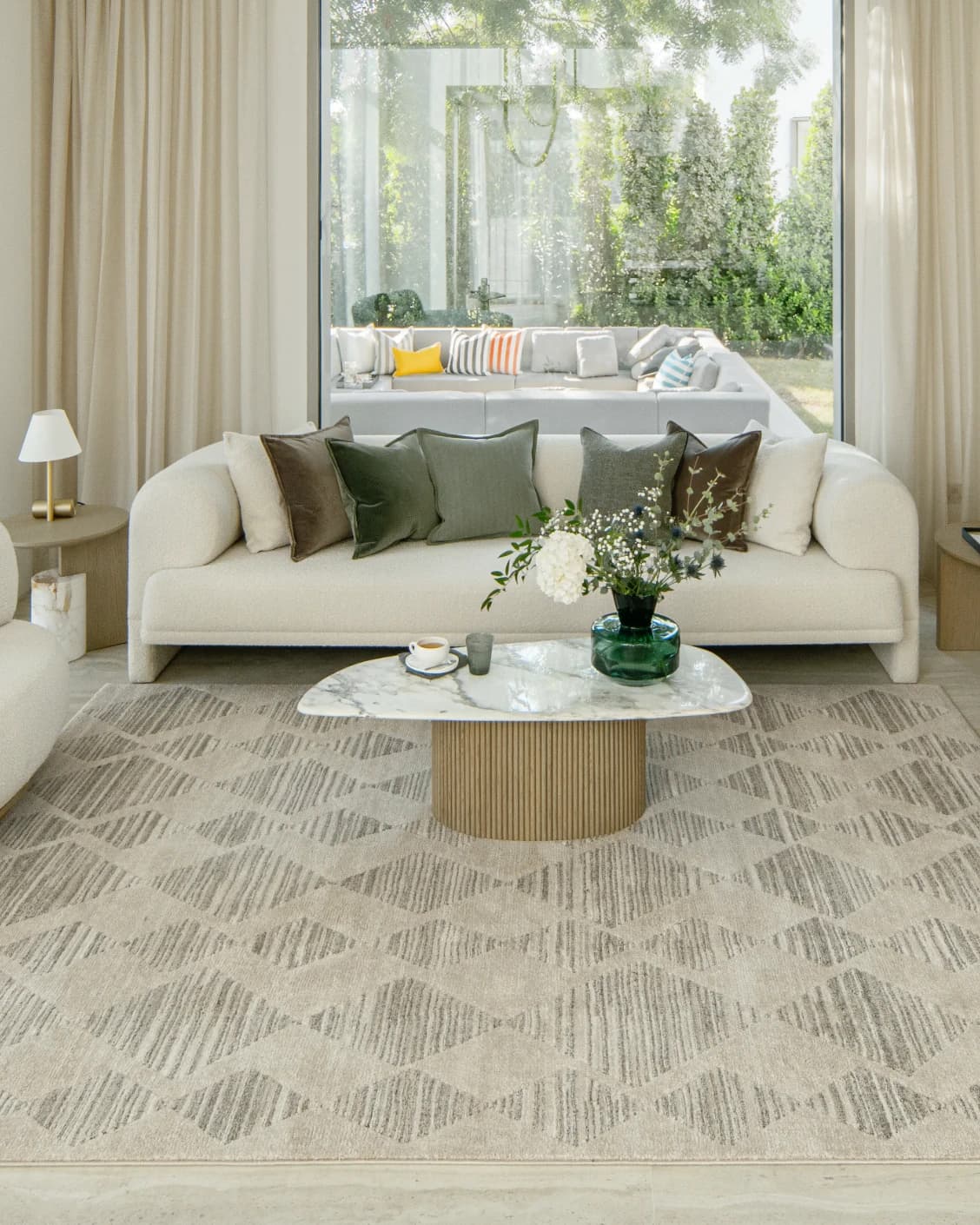 Zen Alba carpet in cream, beige and grey, shown in a lifestyle front view as image 4