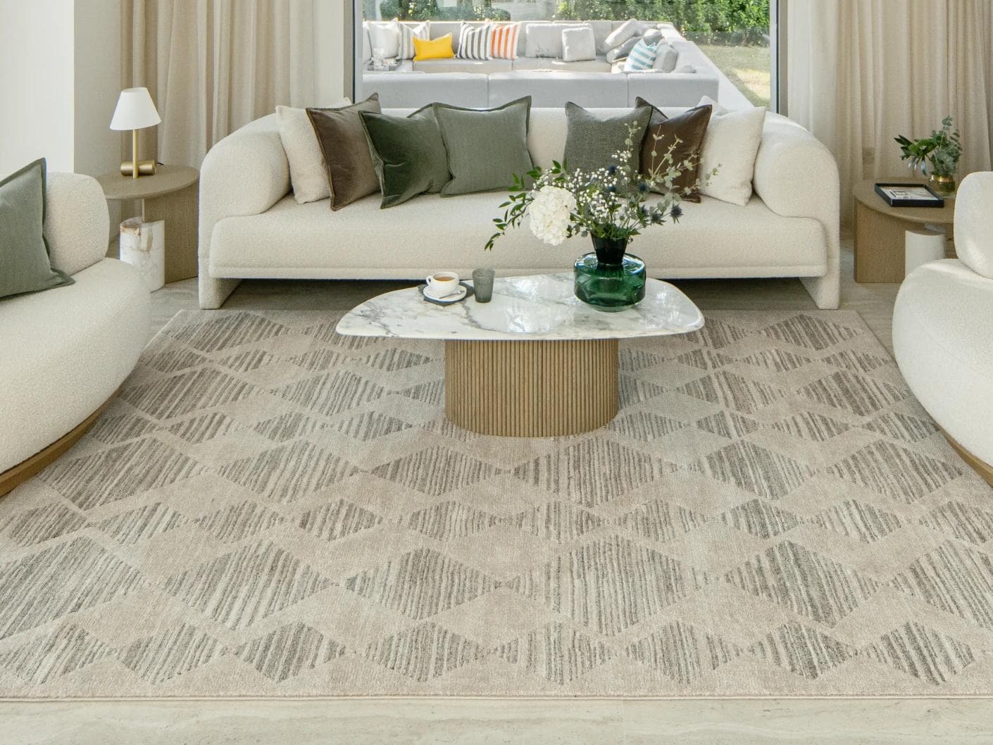Zen Alba carpet in cream, beige and grey, shown in a lifestyle front view as image 4