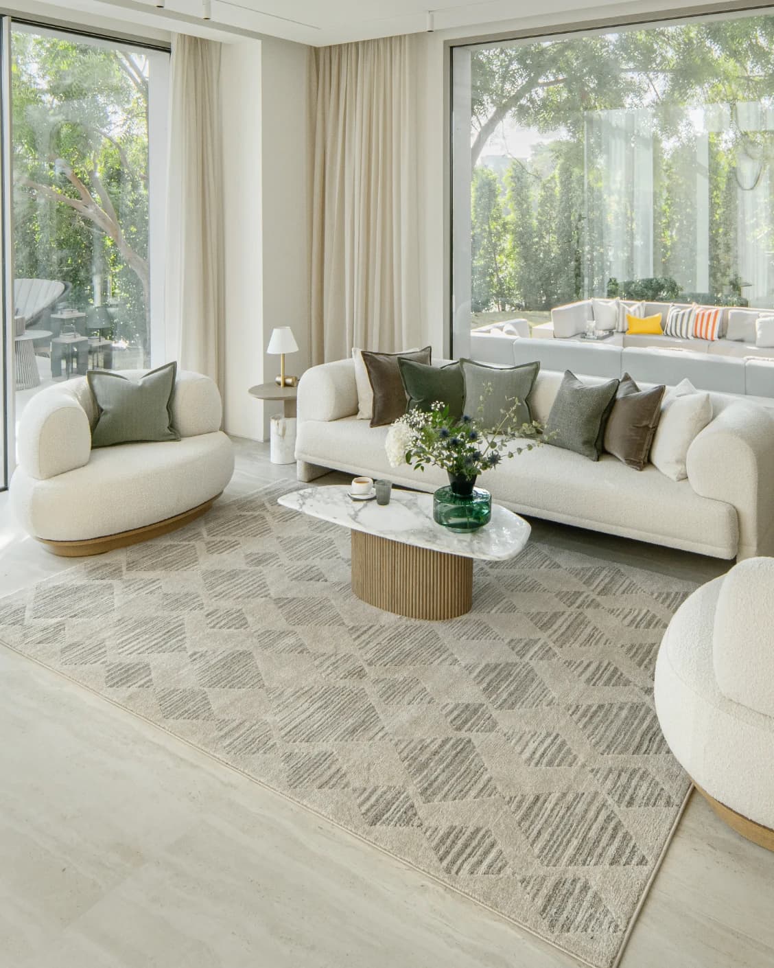 Zen Alba carpet in cream, beige and grey, shown in a lifestyle right view as image 5