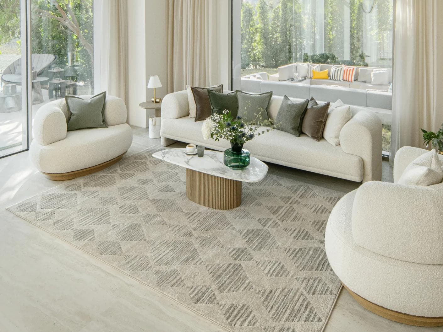 Zen Alba carpet in cream, beige and grey, shown in a lifestyle right view as image 5