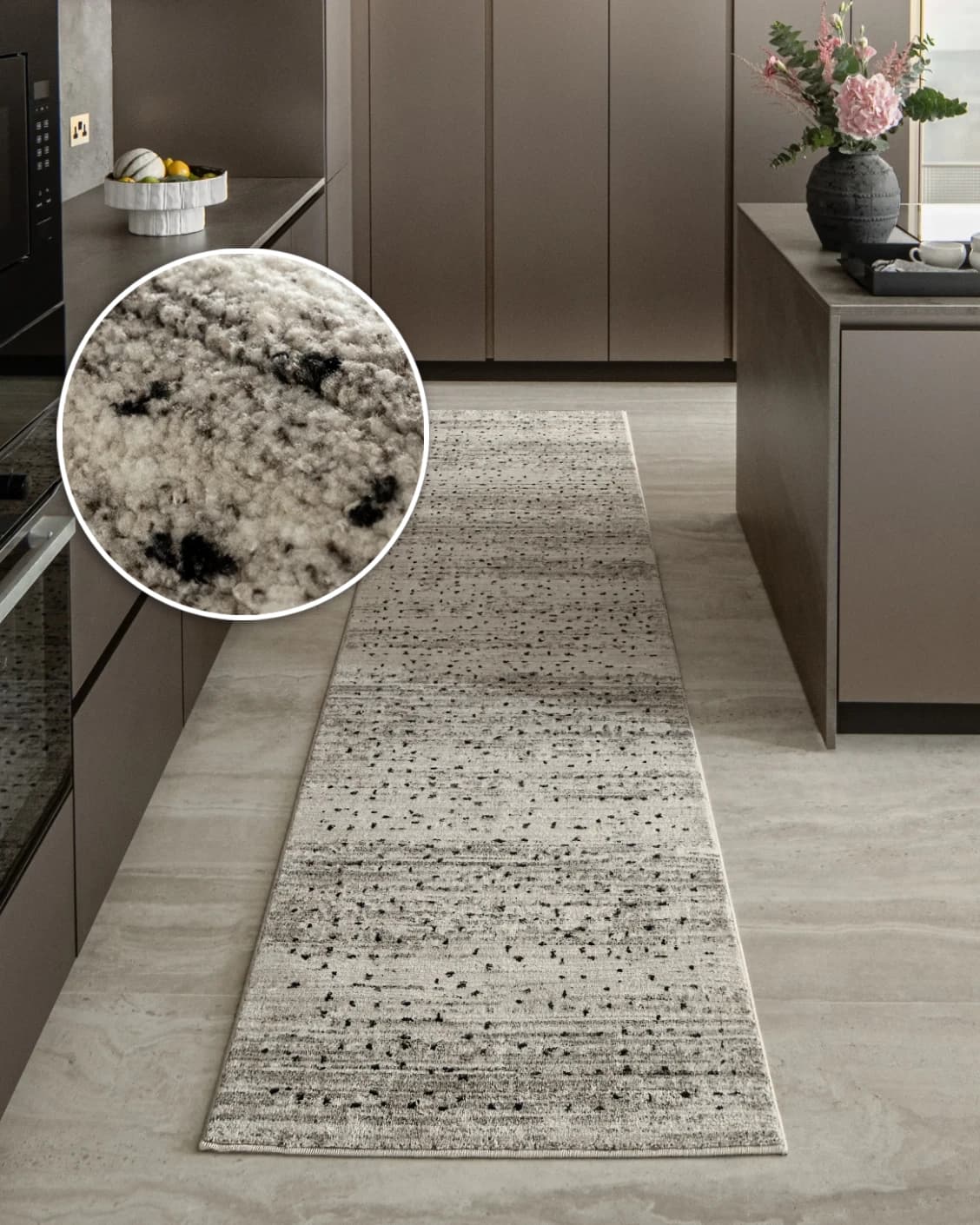 Zen Ashton Runners carpet in beige, shown in a lifestyle front view
