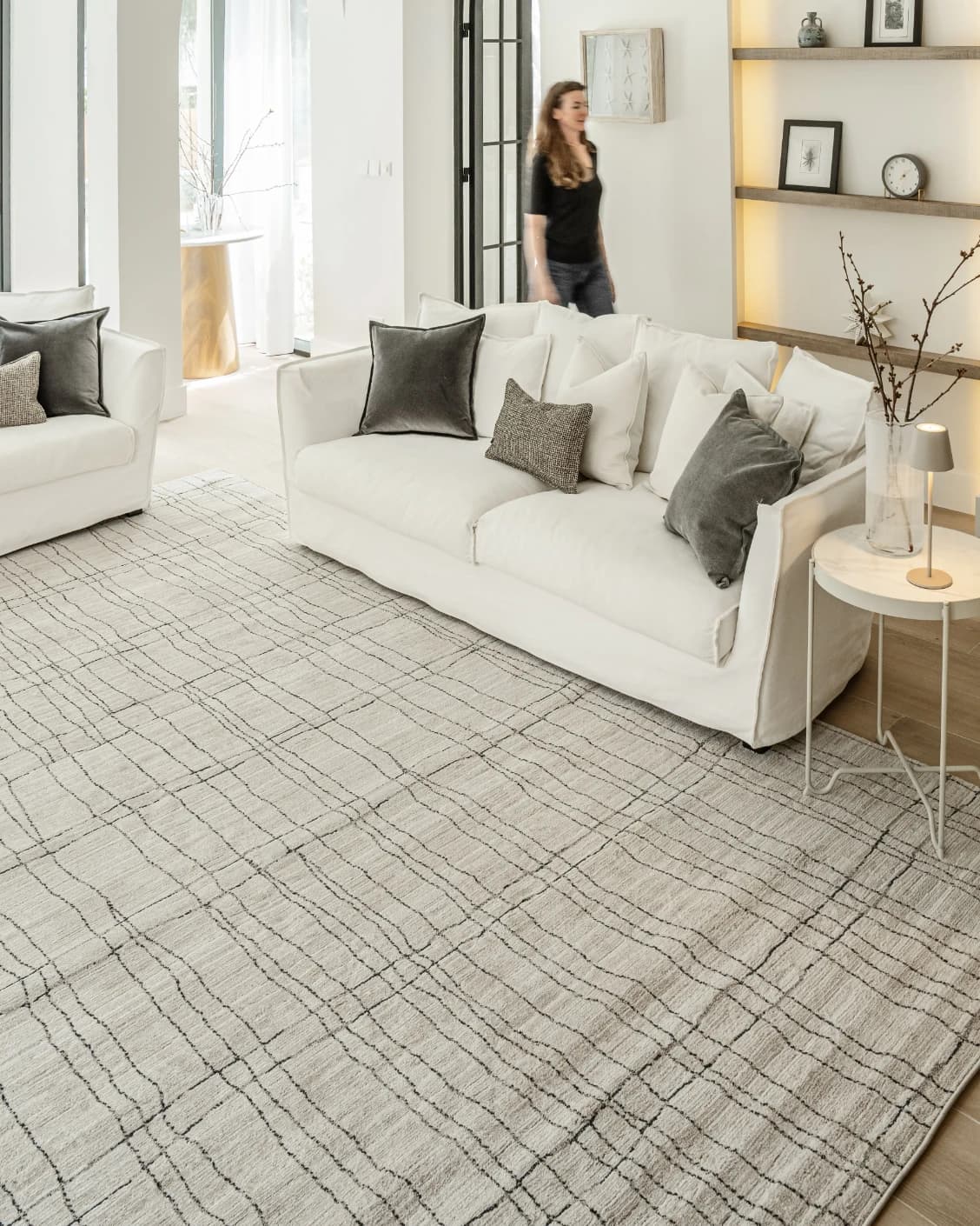 Zen Bianca carpet in charcoal and beige, shown in a lifestyle right view as image 6