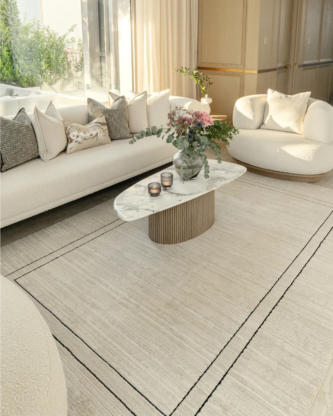 Zen Colin carpet in black and beige, shown in a lifestyle left view as image 6