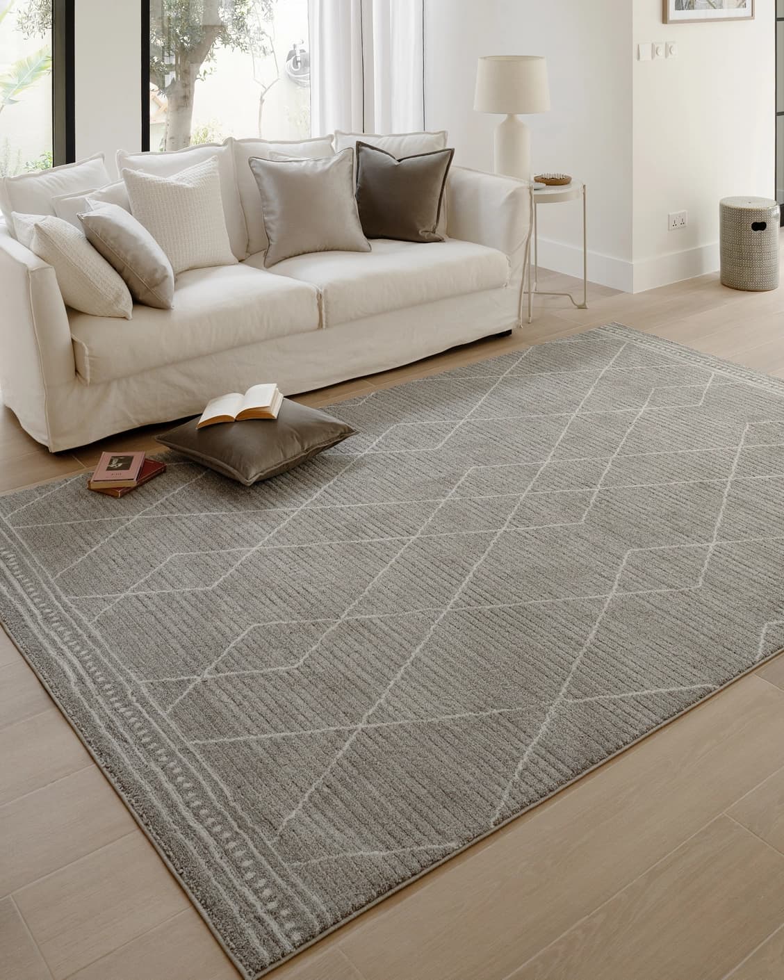 Zen Dune carpet in grey and off white, shown in a lifestyle left view as image 6