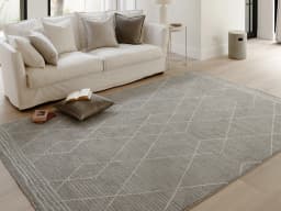 Zen Dune carpet in dune, grey and off white, shown in a lifestyle front view
