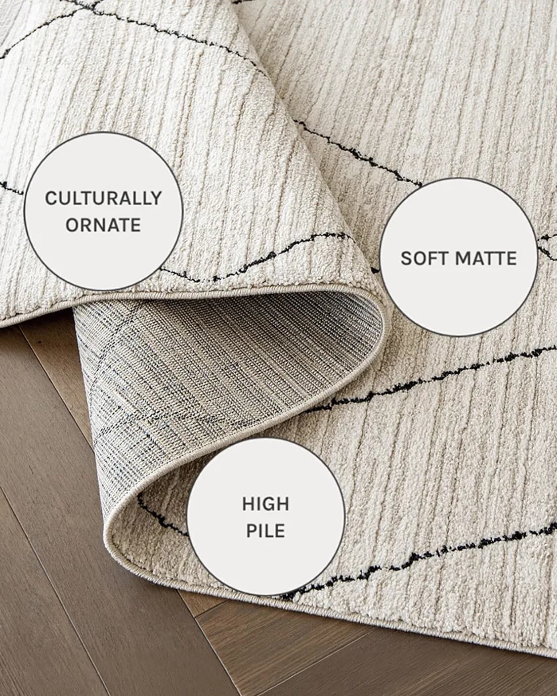 Zen Pearl carpets in pearl, charcoal and ivory, shown in a close-up as image 15