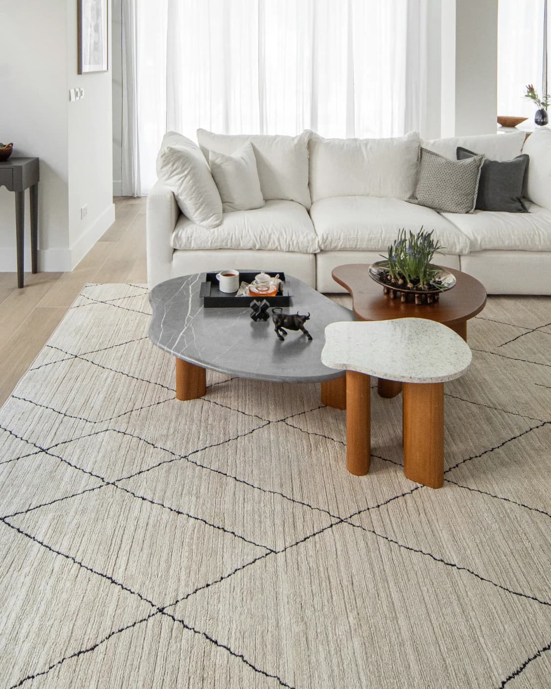 Zen Pearl carpet in charcoal and ivory, shown in a lifestyle front view as image 4
