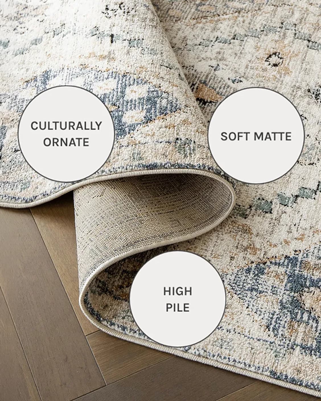 Zen Sandy carpets in sandy, beige and blue, shown in a close-up as image 20