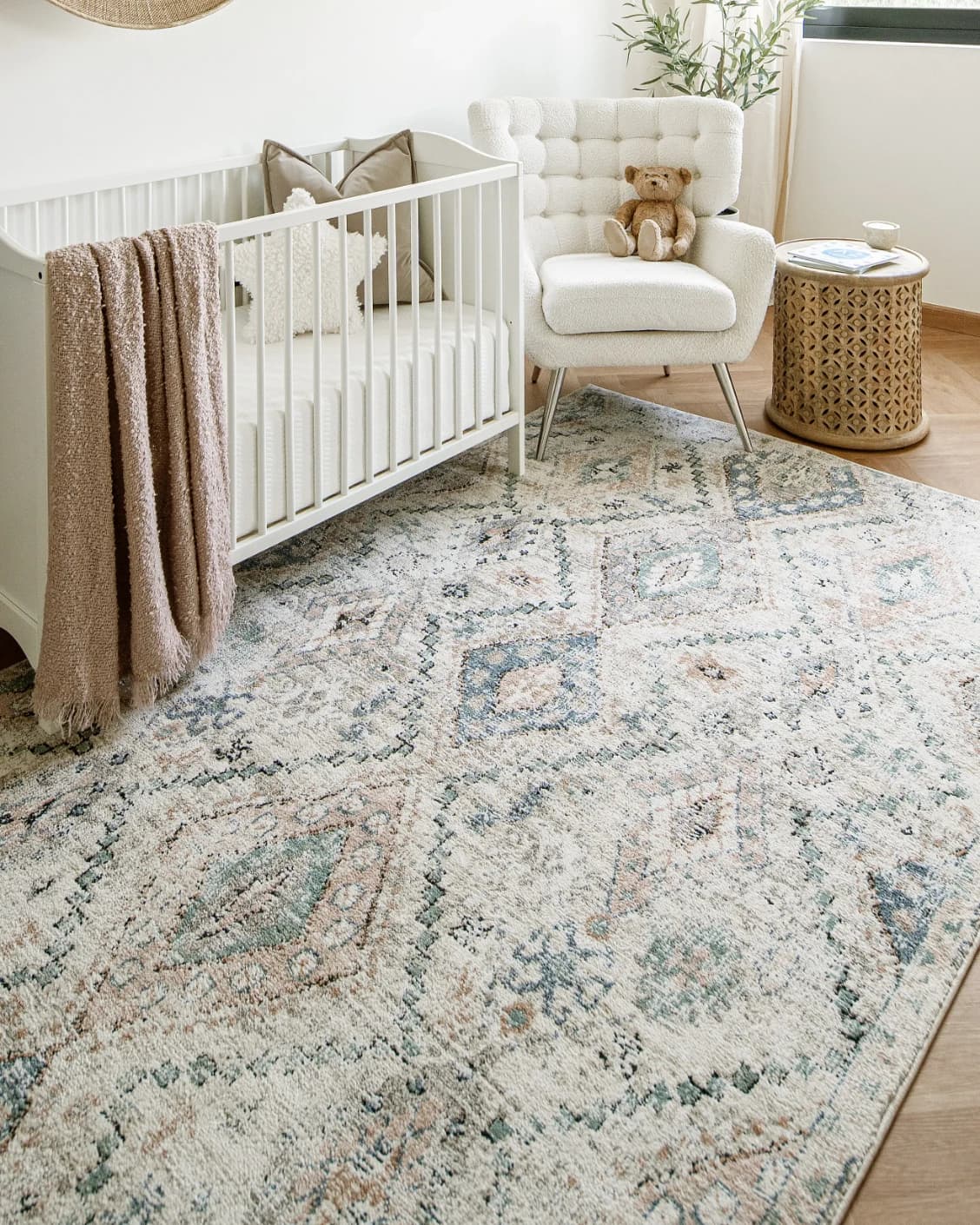 Zen Sandy carpet in beige and blue, shown in a lifestyle left view as image 7