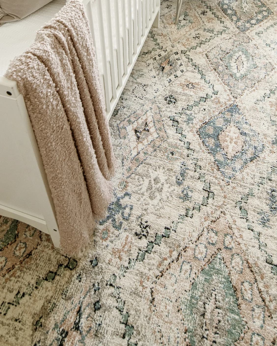 Zen Sandy carpet in beige and blue, shown in a lifestyle top view as image 14