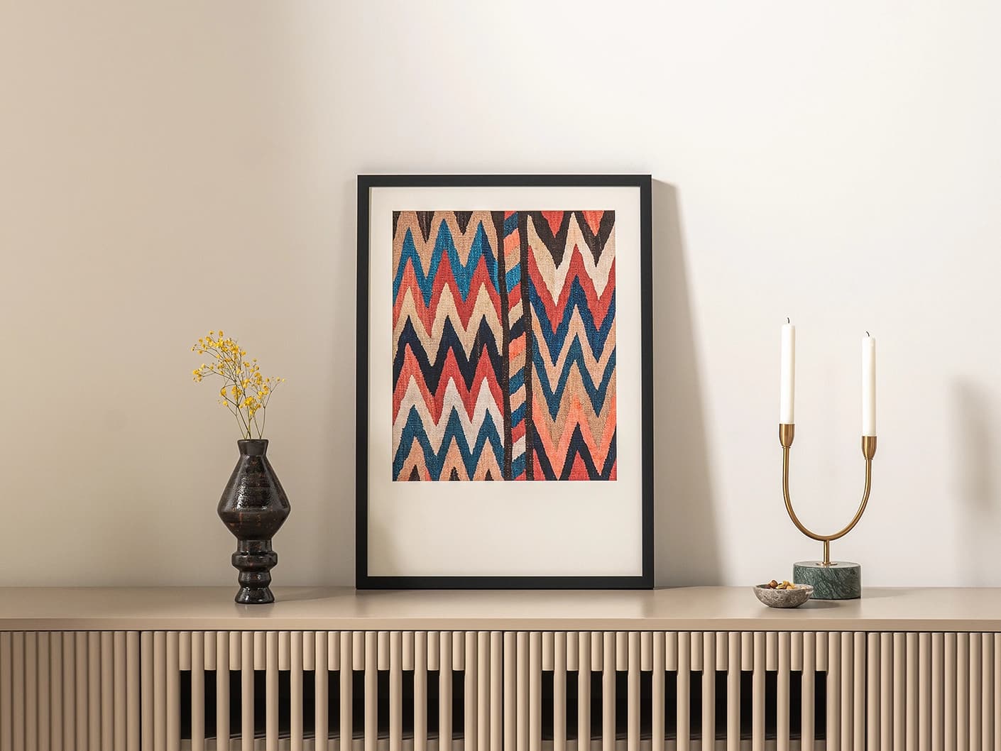 Zig & Zag fine art print in multicolour, shown in a lifestyle front view as image 3