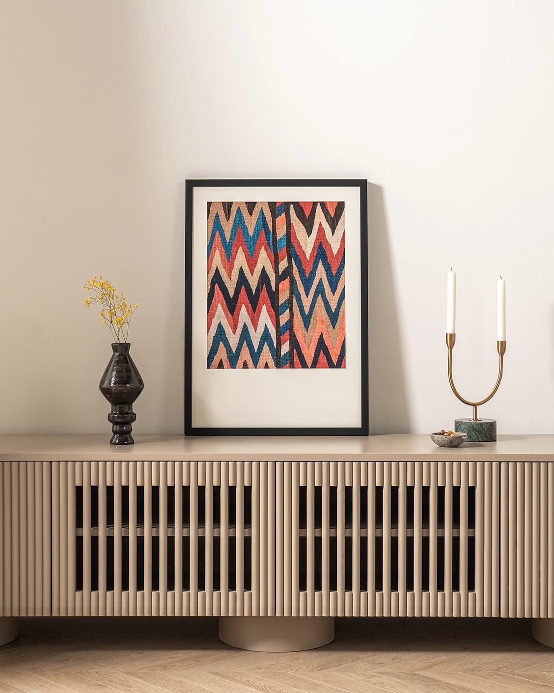 Zig & Zag fine art print in multicolour, shown in a lifestyle front view as image 2
