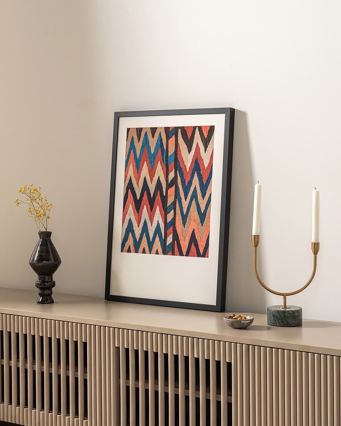 Zig & Zag fine art print in multicolour, shown in a lifestyle right view as image 4
