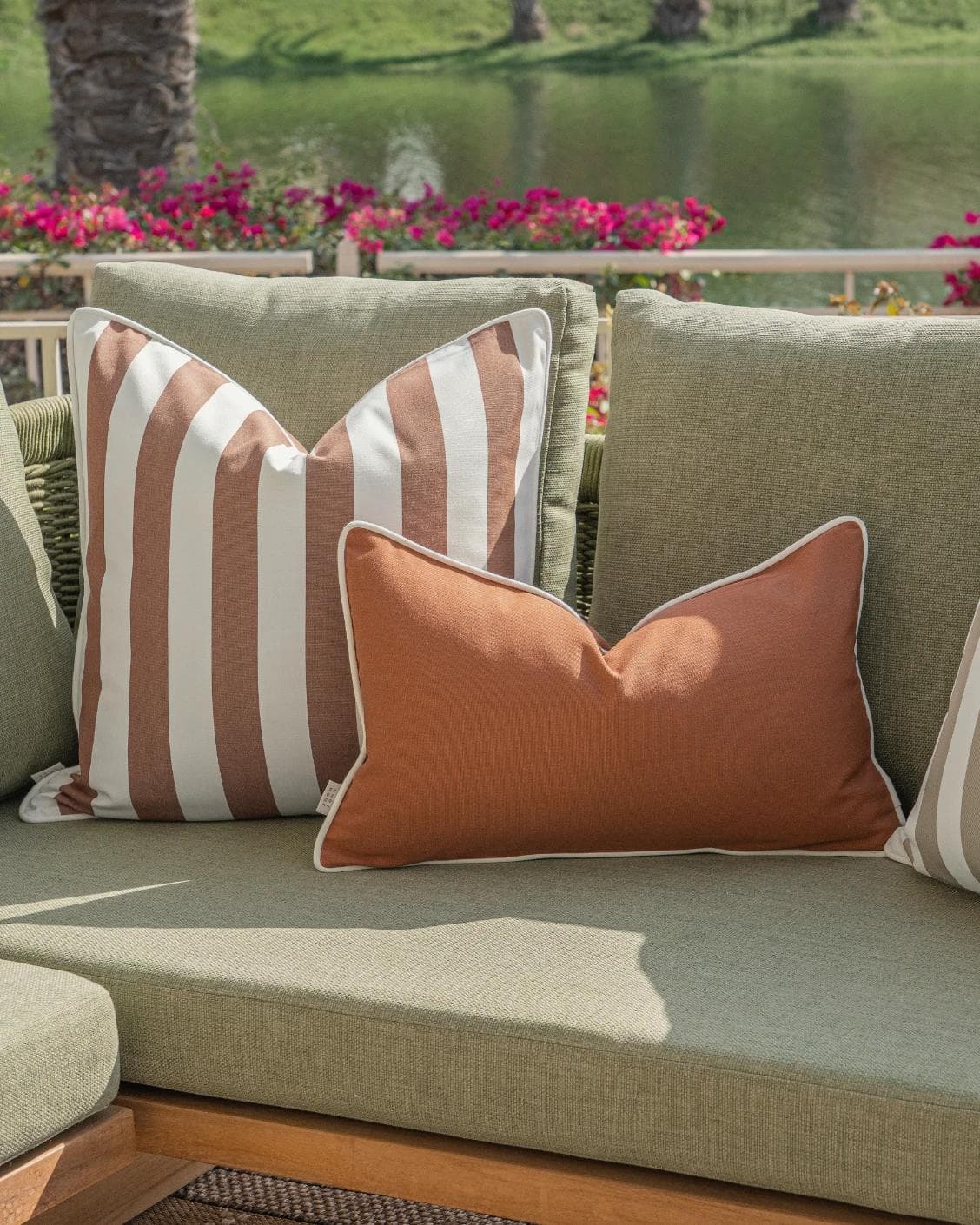 Imani Bundle cushion in brown and rust, shown in a lifestyle right view as image 7