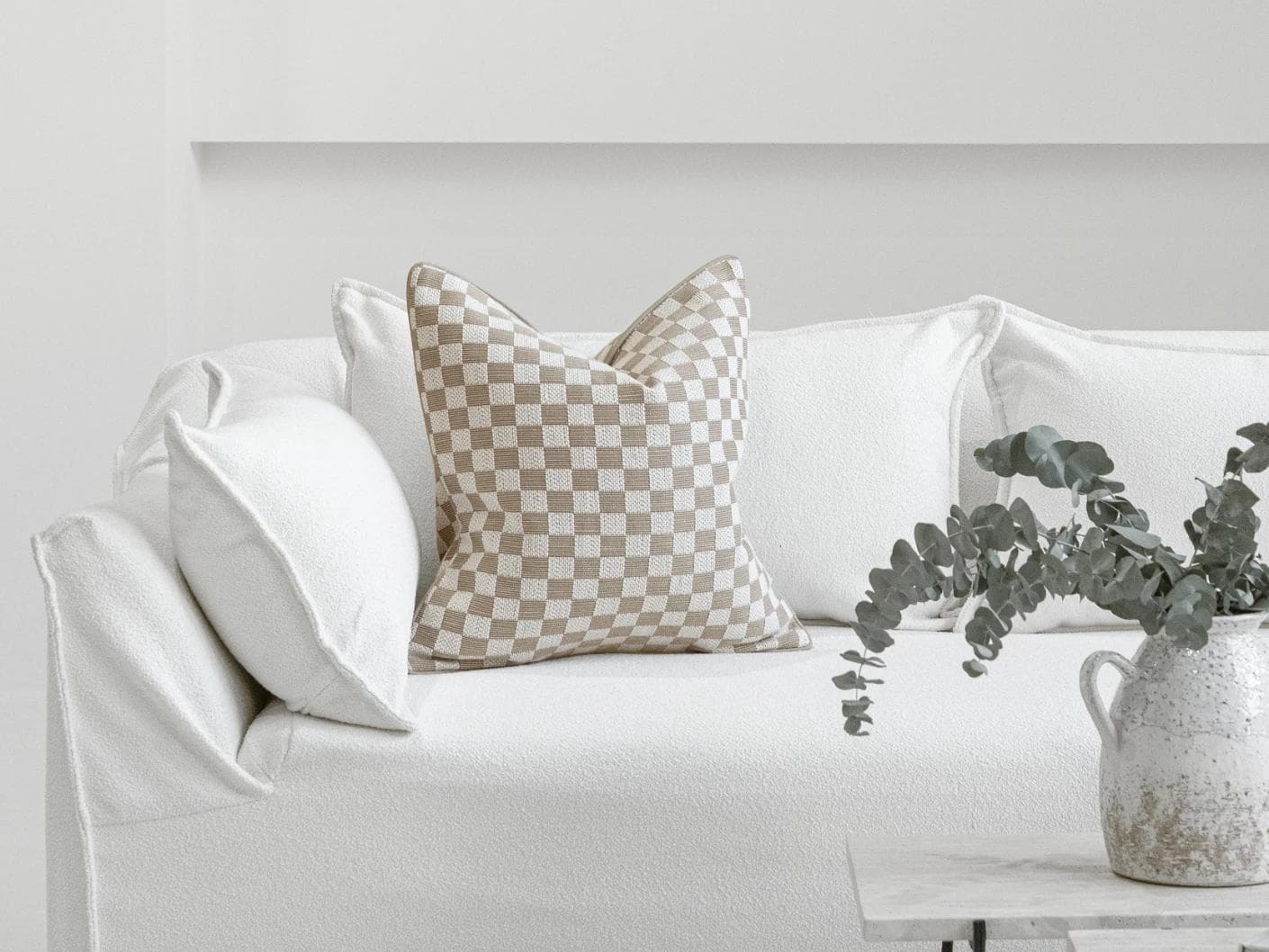 Ina Klimt cushion in beige, shown in a lifestyle front view as image 4