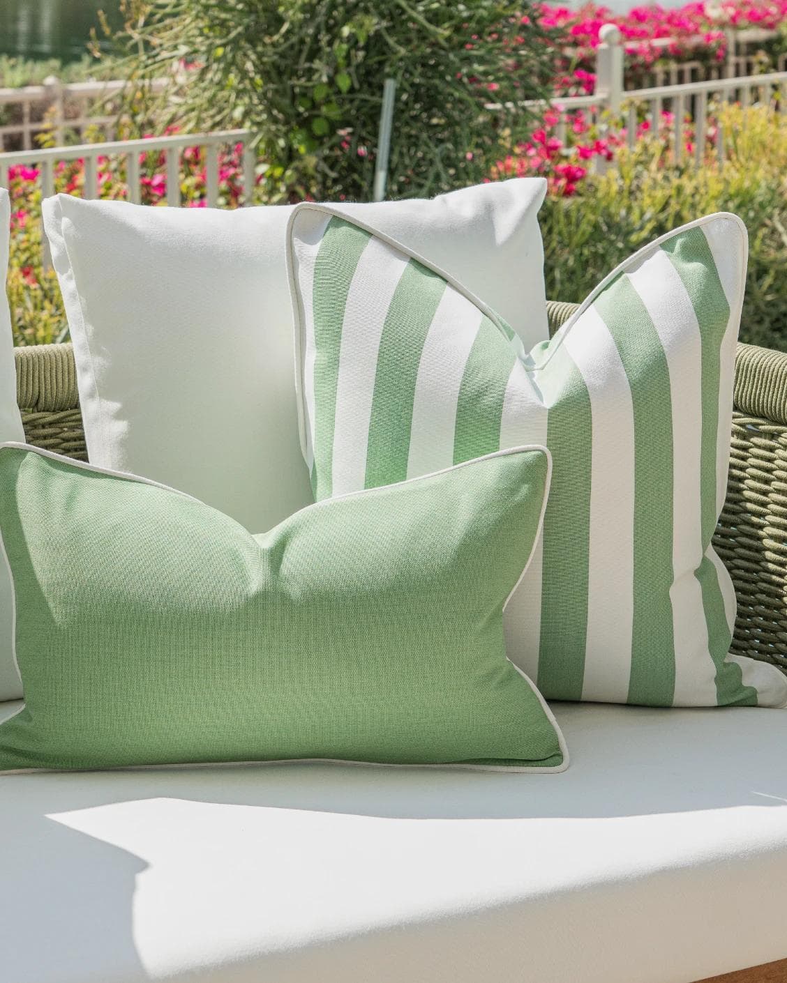 Jalena Bundle cushion in green and ivory, shown in a lifestyle left view as image 5