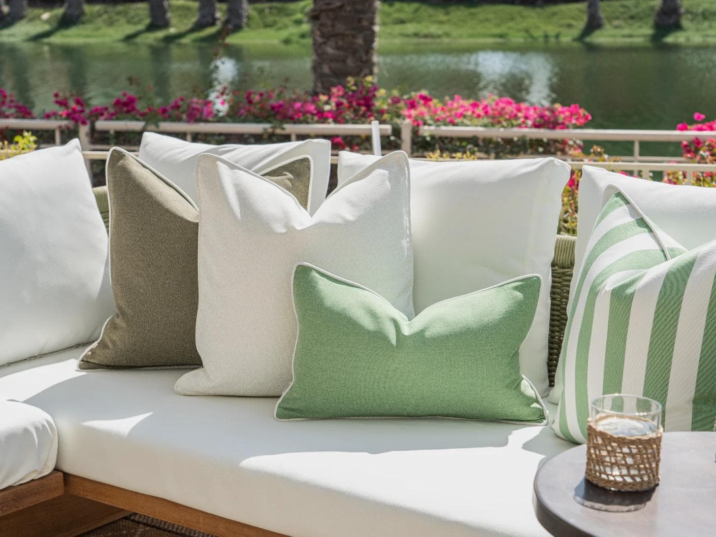 Jalena Bundle cushion in green and ivory, shown in a lifestyle right view as image 6