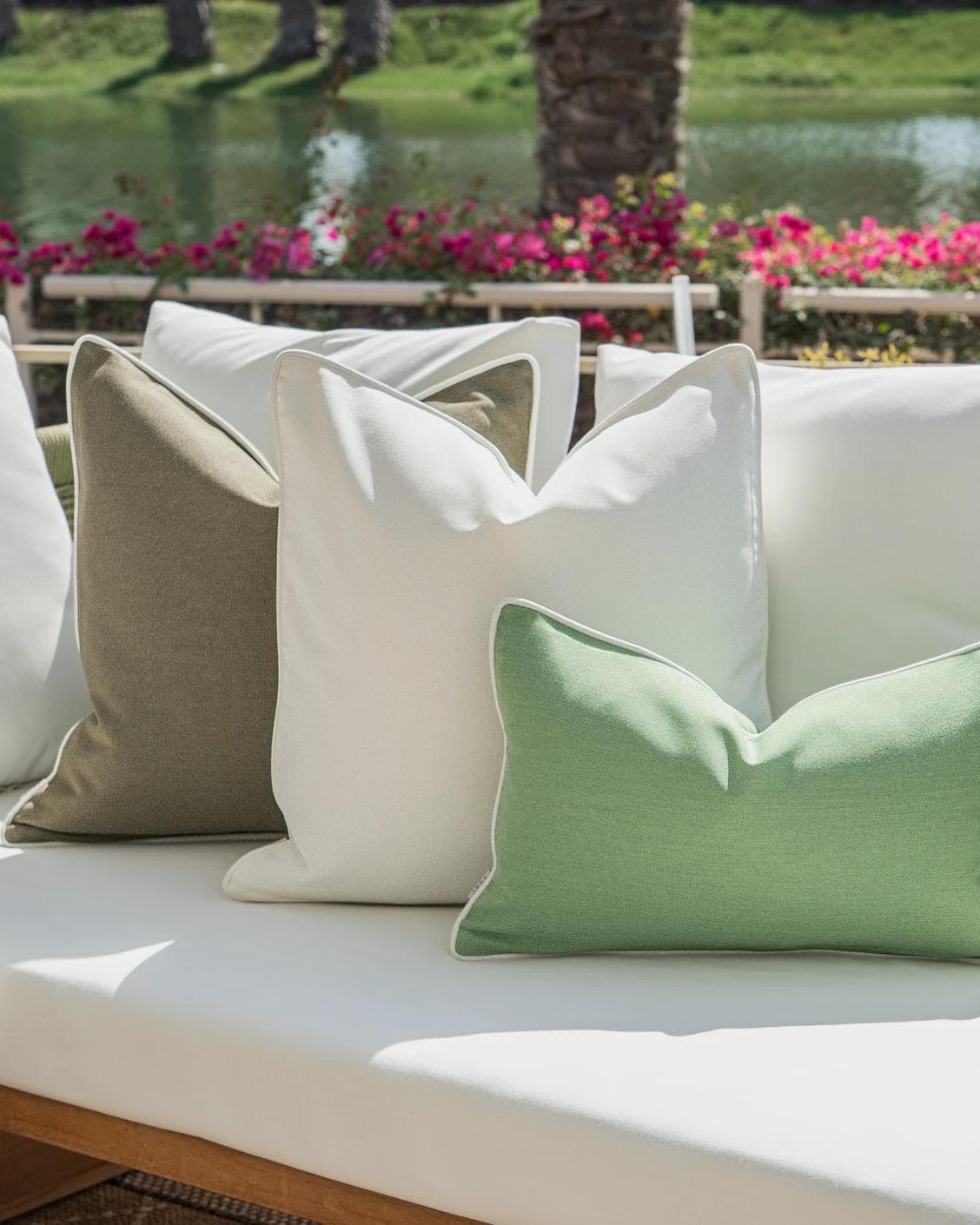 Jalena Bundle cushion in green and ivory, shown in a lifestyle right view as image 6