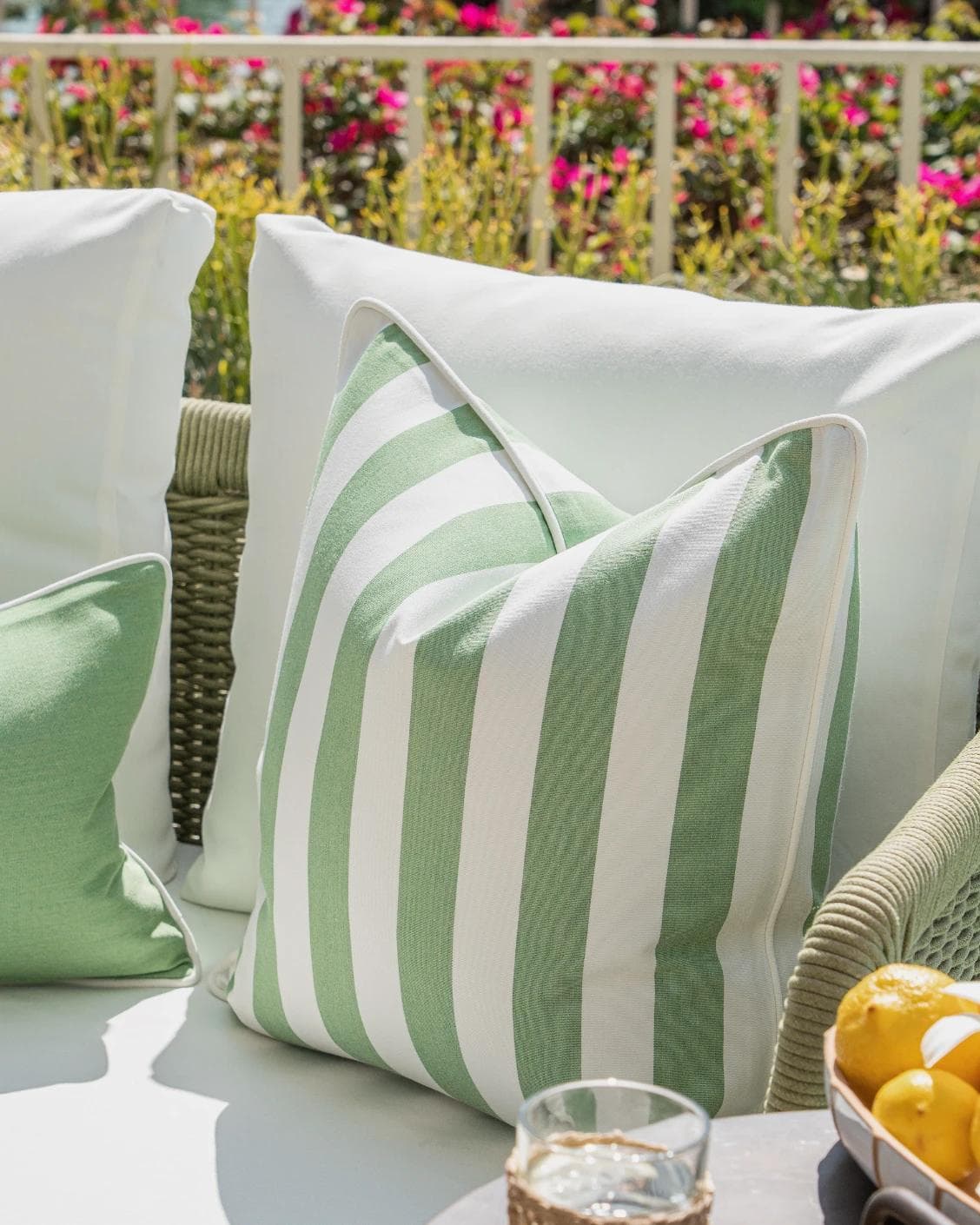 Jalena Bundle cushion in green and ivory, shown in a lifestyle right view as image 7