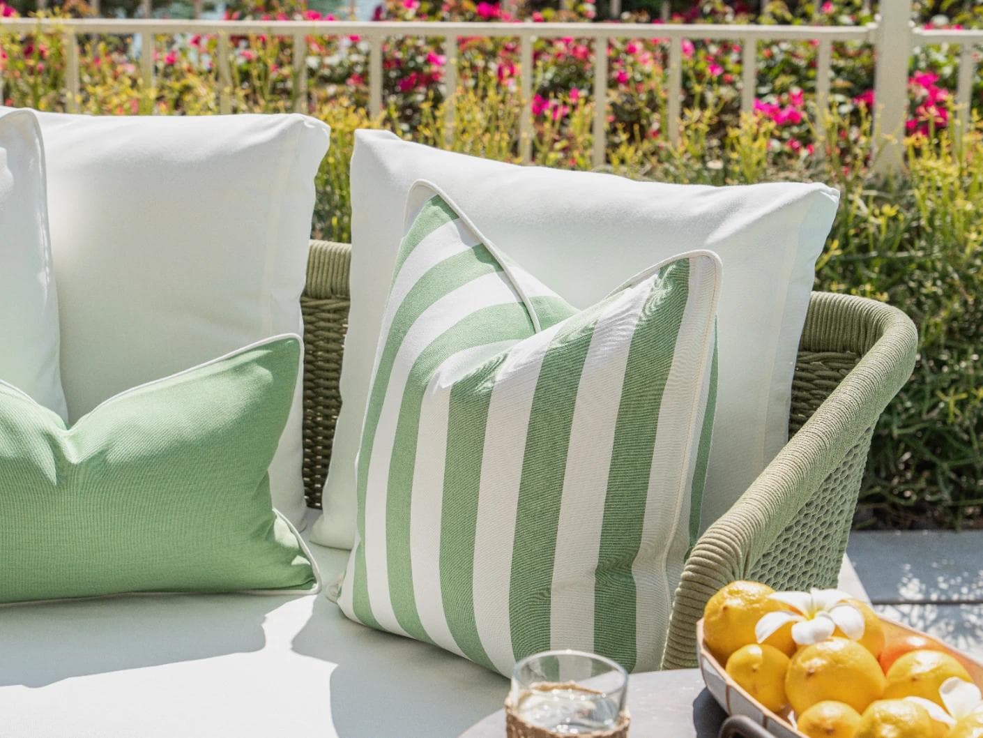 Jalena Bundle cushion in green and ivory, shown in a lifestyle right view as image 7