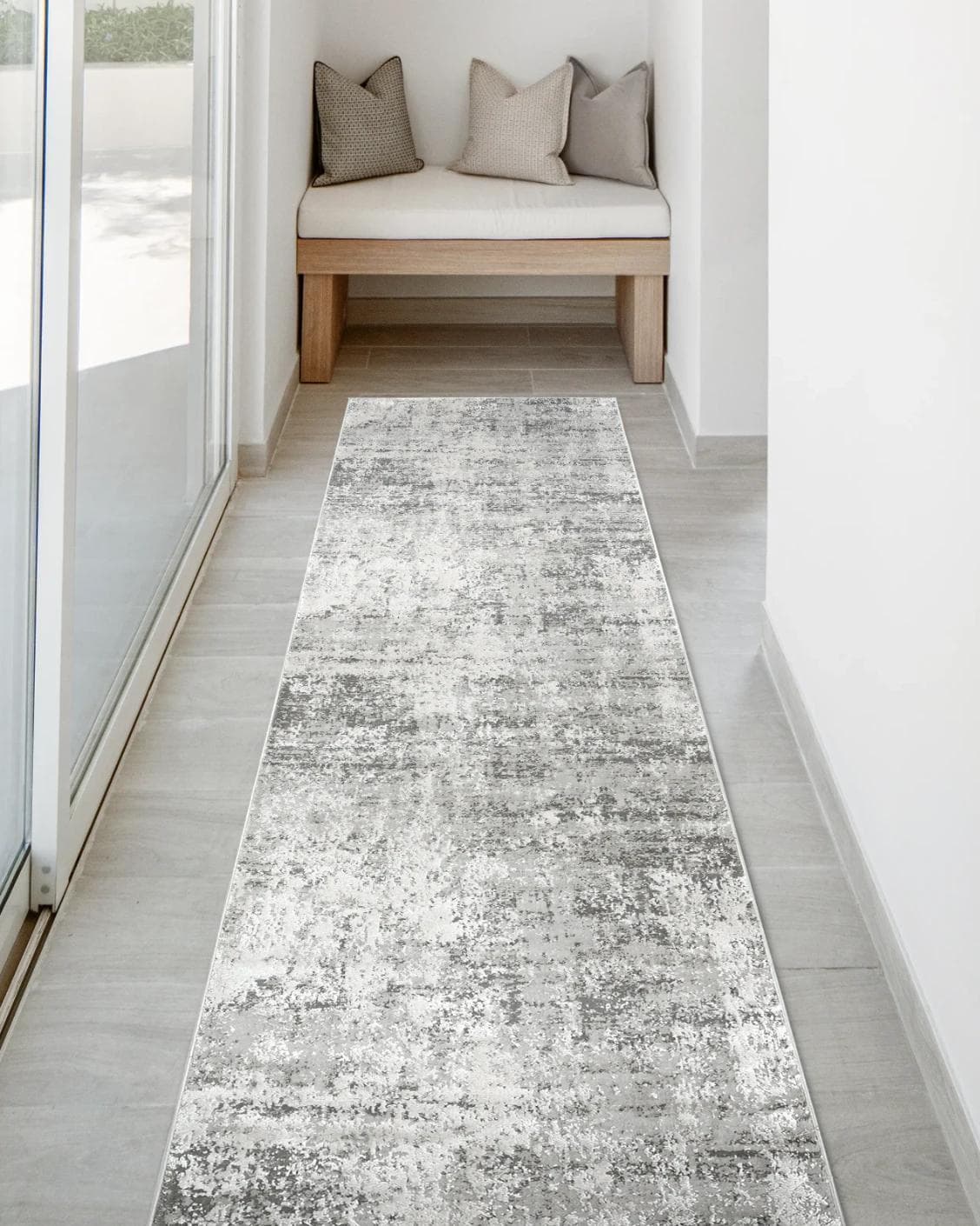 Jay Ashton Runners carpet in grey, shown in a lifestyle front view