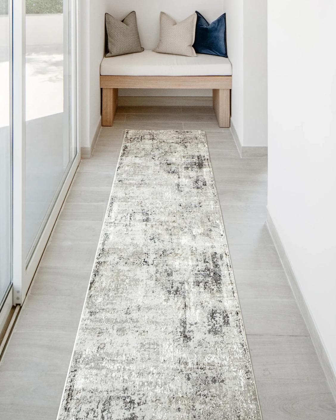 Jay Haywoods Runners carpet in grey, shown in a lifestyle front view