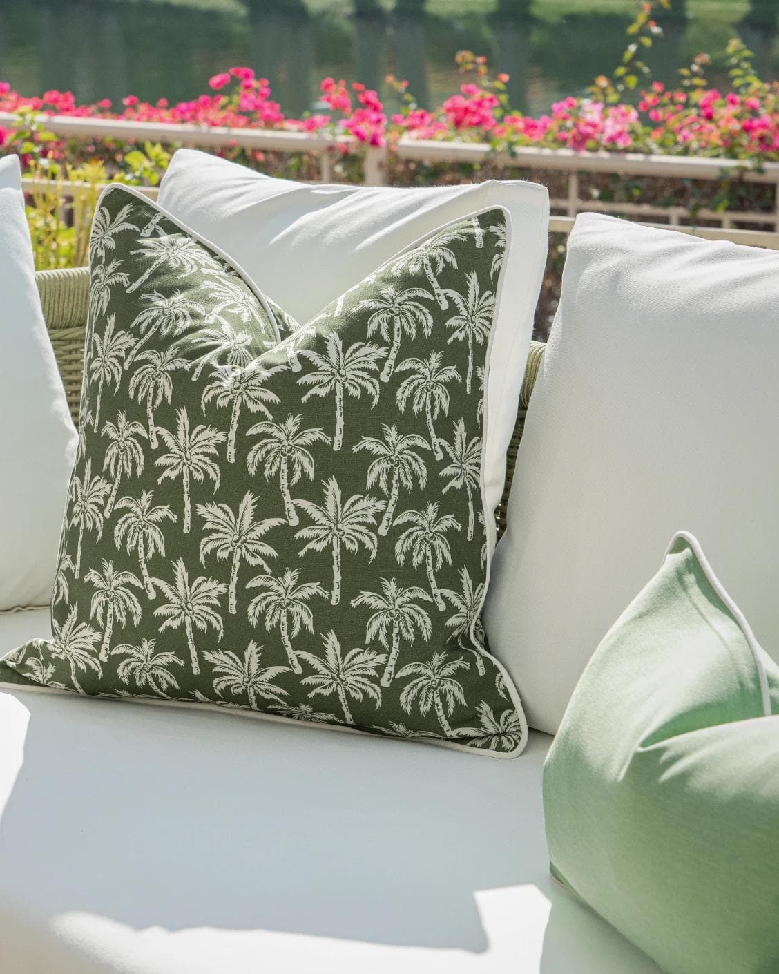 Jeeva Bundle cushion in green, shown in a lifestyle right view as image 6