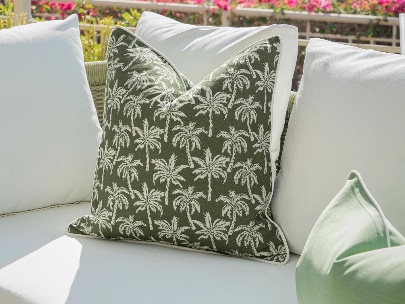 Jeeva Bundle cushion in green, shown in a lifestyle right view as image 6
