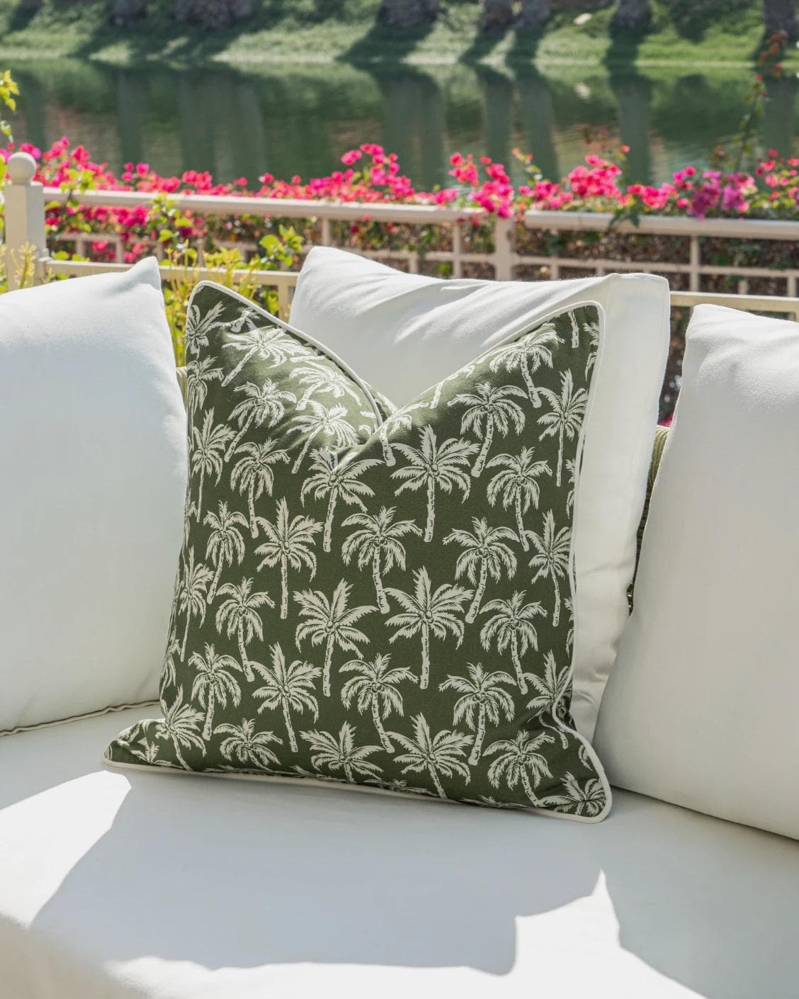 Jeeva Bundle cushion in green, shown in a lifestyle right view as image 7