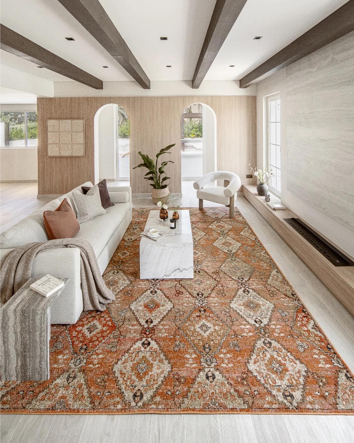 Julian Coral Runners carpet in orange and rust, shown in a lifestyle front view as image 4