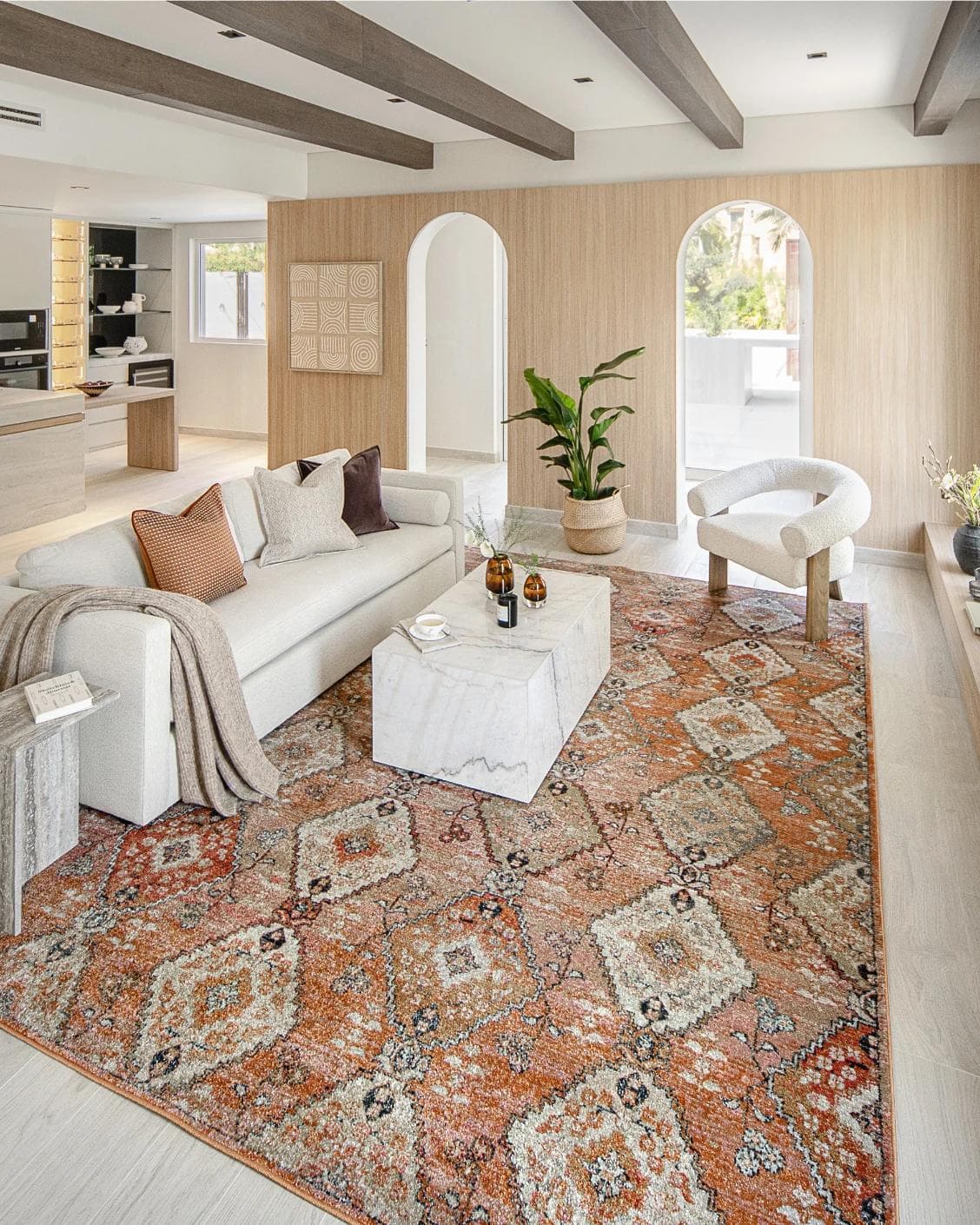 Julian Coral Runners carpet in orange and rust, shown in a lifestyle right view as image 5