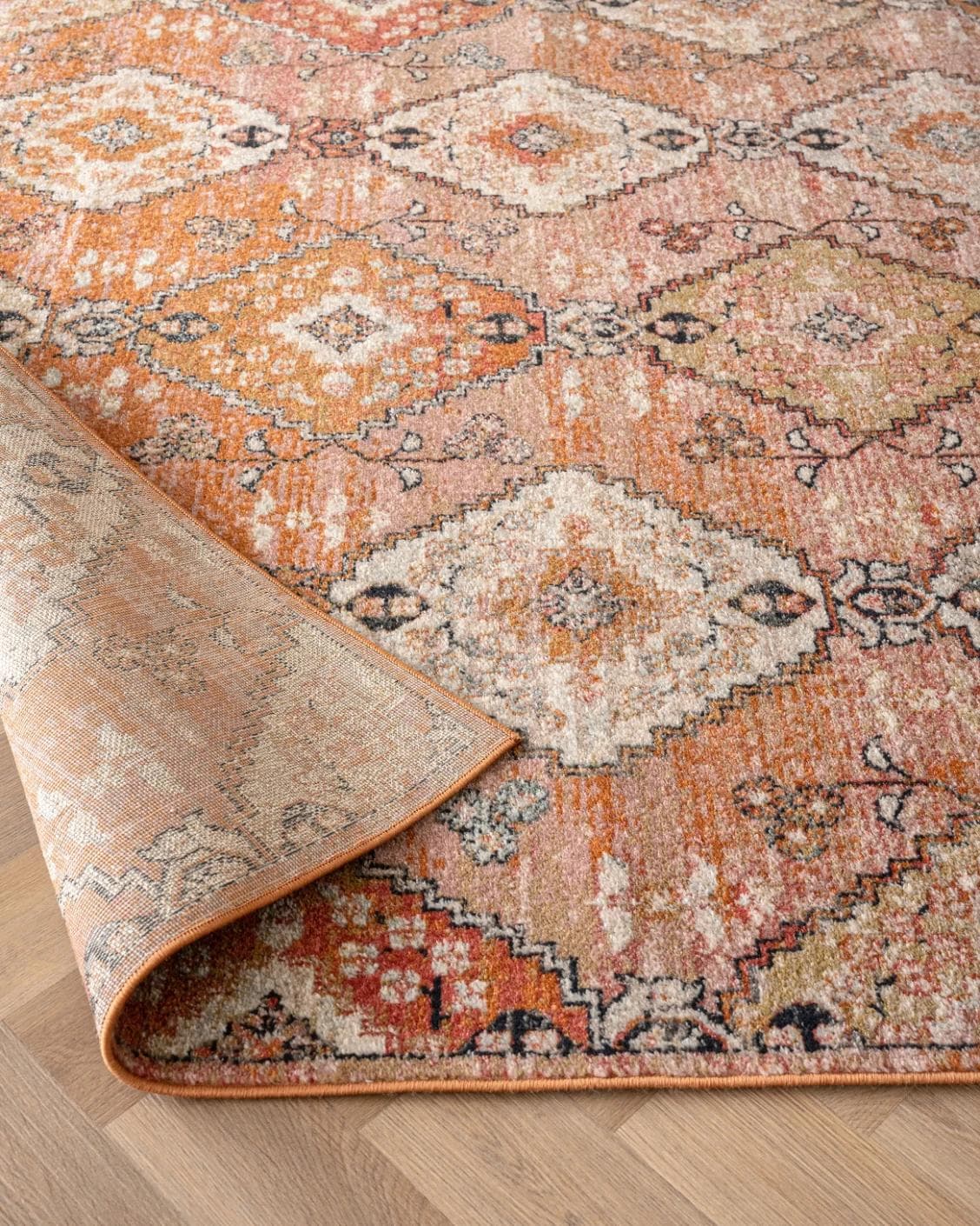 Julian Coral Runners carpet in orange and rust, shown in a product close-up as image 8
