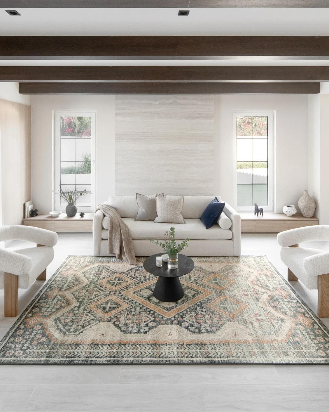 Julian Navy Runners carpet in beige, blue and multicolour, shown in a lifestyle front view as image 4