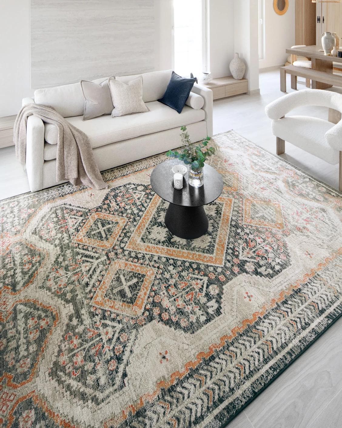 Julian Navy Runners carpet in beige, blue and multicolour, shown in a lifestyle left view as image 5